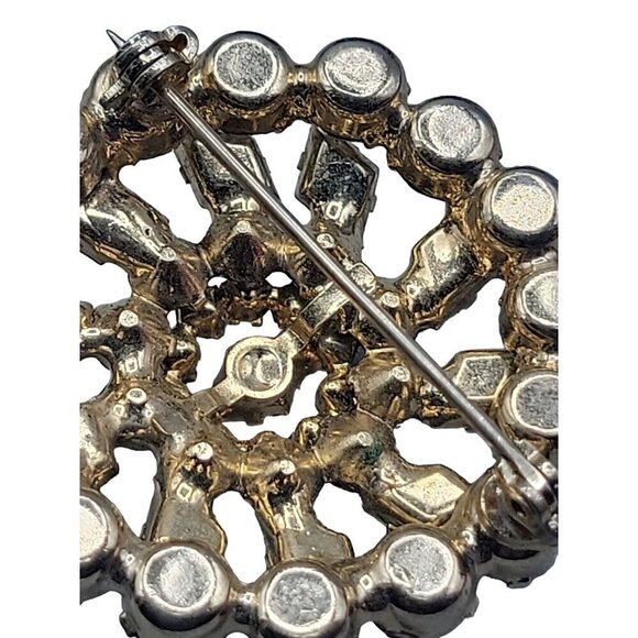 Sparkling Unsigned Rhinestone Brooch Brown Clear Green Stones - Picture 8 of 13